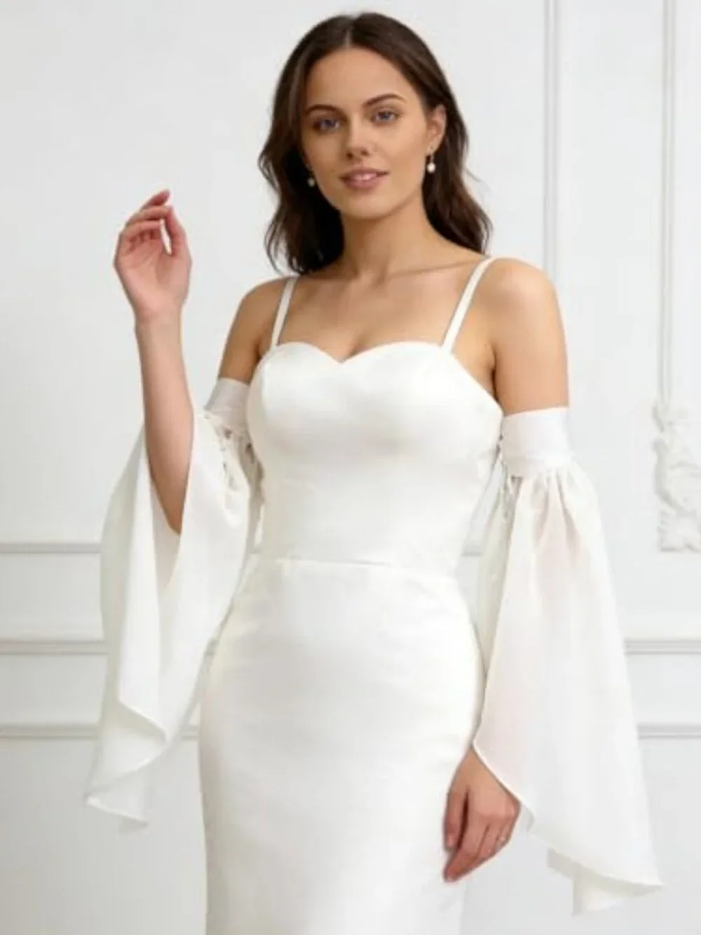Women's Victorian Long Tulle Gloves Bell Sleeves Adjustable Drawstring Chiffon
